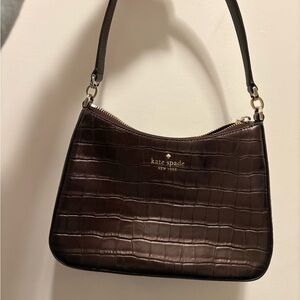 Kate Spade Dark Brown Croc-Embossed Shoulder Bag
